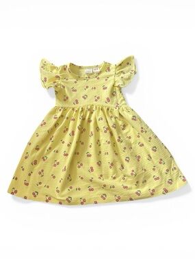 Zara toddler Yellow Cherry Print Flutter Sleeve Dress, size 4T